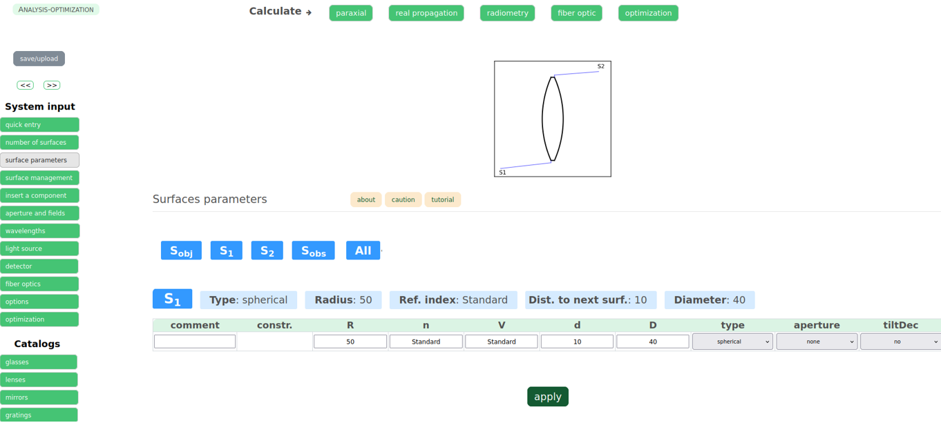 surfaces input tables 2