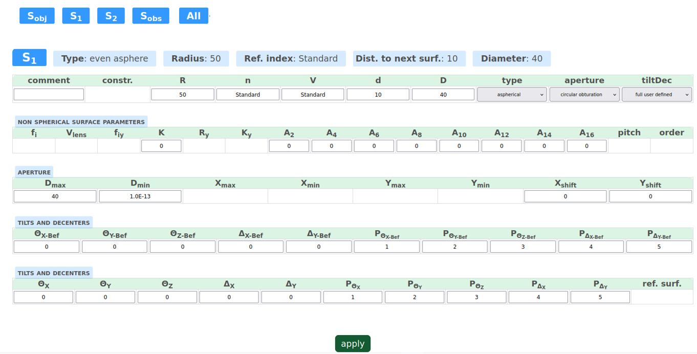 surfaces input tables 2